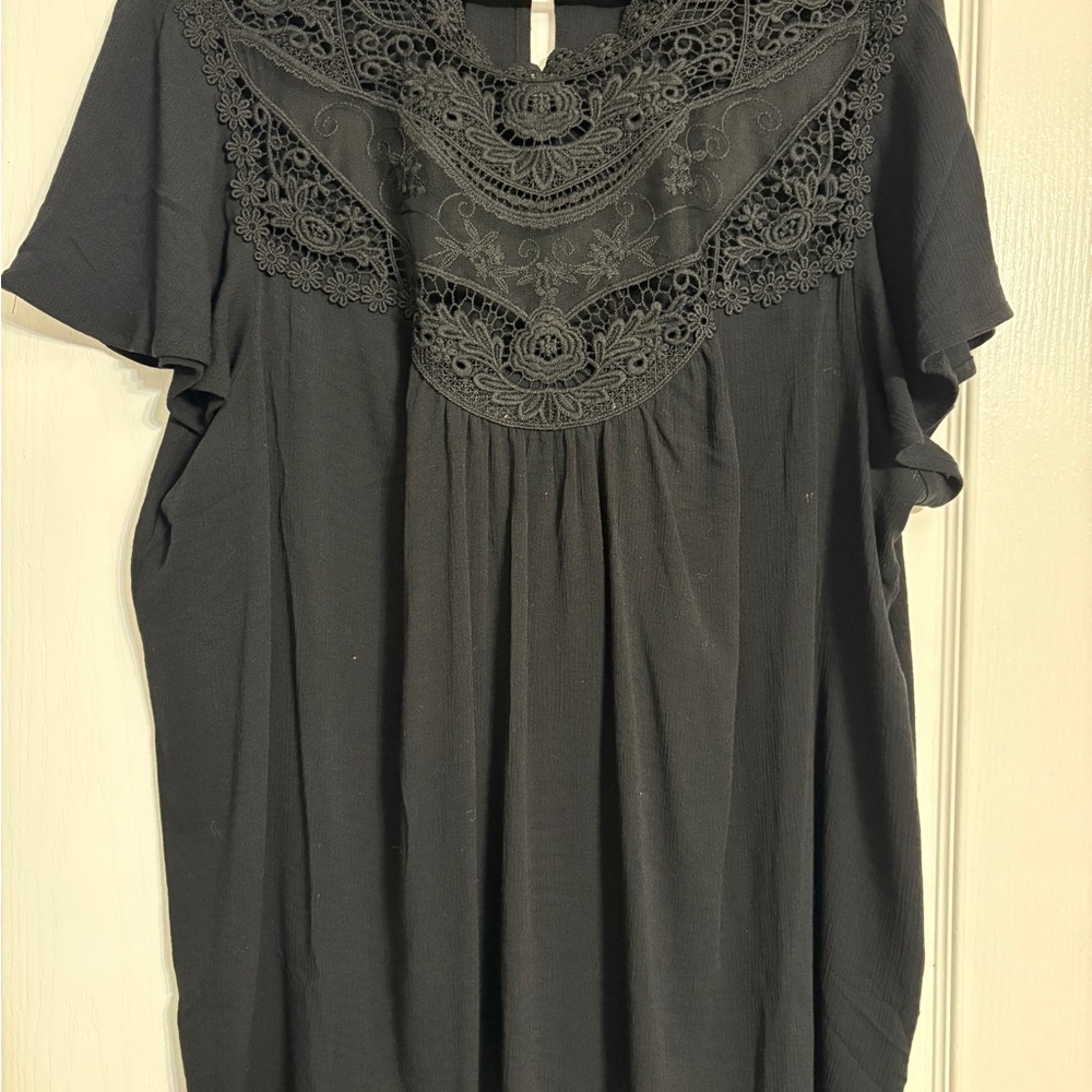 Torrid Gray Flutter Sleeve Blouse with Bib Collar